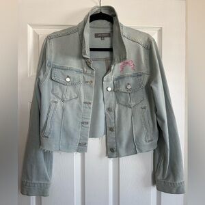Women's Light Blue Cropped Denim Jacket - L